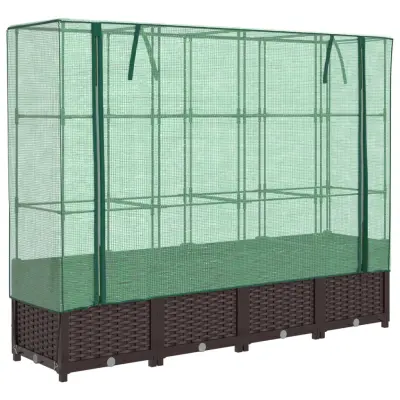 vidaXL Visoka greda s prevleko za rastlinjak videz ratana 160x40x138cm