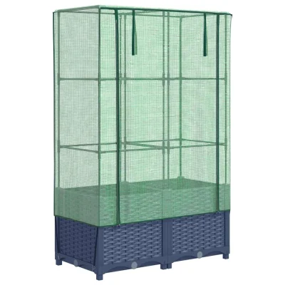 vidaXL Visoka greda s prevleko za rastlinjak videz ratana 80x40x138 cm
