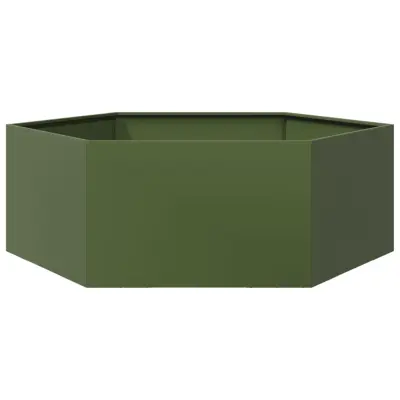vidaXL Vrtno korito olivno zelena šestkotnik 138x120x45 cm jeklo