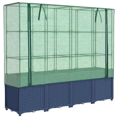 vidaXL Visoka greda s prevleko za rastlinjak videz ratana 160x40x153cm