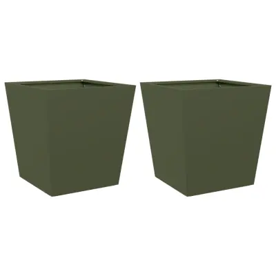 vidaXL Vrtno korito 2 kosa olivno zelena 40x40x40 cm jeklo