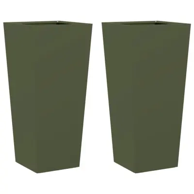 vidaXL Vrtno korito 2 kosa olivno zelena 35x35x75 cm jeklo