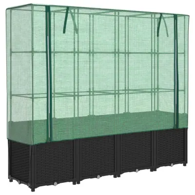 vidaXL Visoka greda s prevleko za rastlinjak videz ratana 160x40x153cm