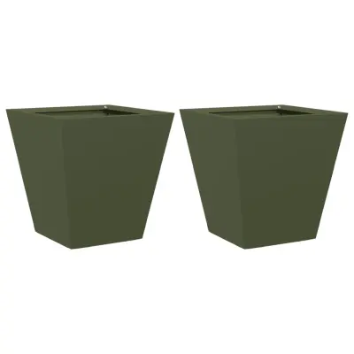 vidaXL Vrtno korito 2 kosa olivno zelena 30x30x30 cm jeklo