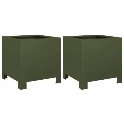 vidaXL Vrtno korito 2 kosa olivno zelena 30x30x30 cm jeklo