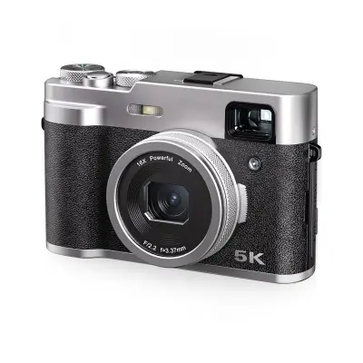 Digitalni fotoaparat 5K s sprednjo in zadnjo kamero, iskalom, samodejnim ostrenjem, funkcijo proti tresljajem Black