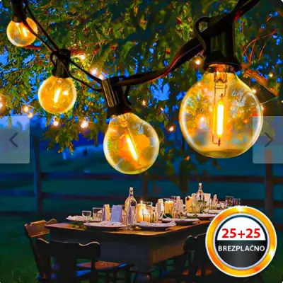 Zunanje LED luči na traku (25 žarnic; dolžina kabla 7,5 m)/ YARDBULBS 1+1 GRATIS