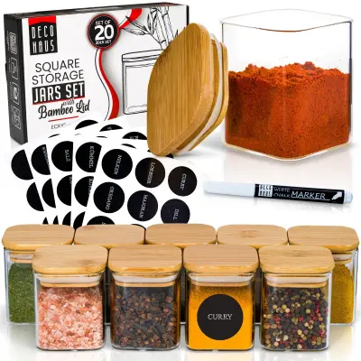 Komplet 20 kozarcev Deco Haus za večkratno uporabo z bambusovim pokrovom – nepredušni, za pomivalni stroj in mikrovalovno pečico – za piškote, testeni