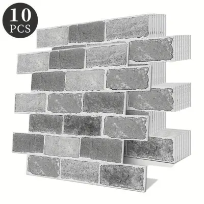 Samolepilne tapete v opečnatem videzu (10 kos) | NYBRICK Siva