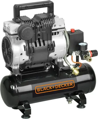 Črni in decker kompresor brez olja. 6L / 1km / 8Bar / 0,75kW / zelo tiho