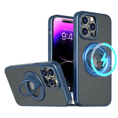 Magnetna zaščitna torbica za telefon z nevidnim stojalom za iPhone Blue  iPhone 15 Pro Max