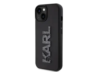 Karl Lagerfeld, Školjka iPhone 15 Plus 3D guma Karl Glitter, ?rna