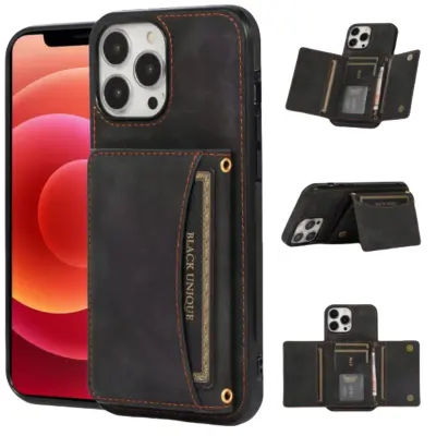 Ovitek iz umetnega usnja z držalom za kartice za iPhone serije 15   iPhone 15 Plus