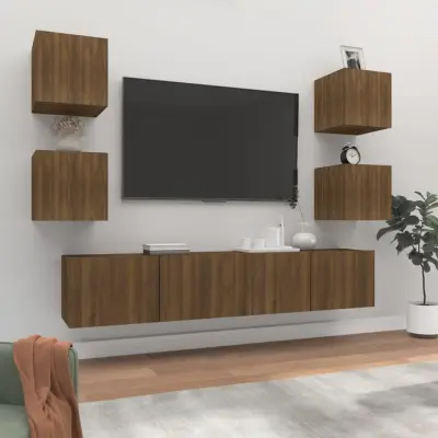 The Living Store Komplet TV omaric 6-delni rjav hrast inženirski les - Komplet TV Omaric