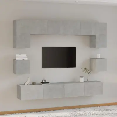 The Living Store Komplet TV omaric 8-delni betonsko siv konstruiran les - Komplet TV Omaric
