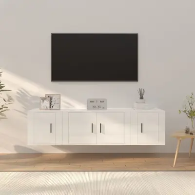The Living Store Komplet TV omaric 3-delni visok sijaj bel inženirski les - Komplet TV Omaric