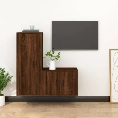 The Living Store Komplet TV omaric 2-delni rjav hrast inženirski les - Komplet TV Omaric