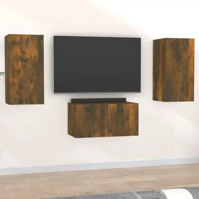 The Living Store Komplet TV omaric 3-delni dimljen hrast konstruiran les - Komplet TV Omaric
