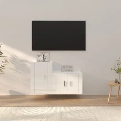The Living Store Komplet TV omaric 2-delni visok sijaj bel inženirski les - Komplet TV Omaric