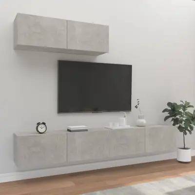 The Living Store Komplet TV omaric 3-delni betonsko siv inženirski les - Komplet TV Omaric