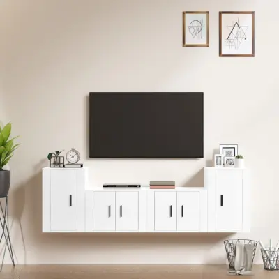 The Living Store Komplet TV omaric 4-delni visok sijaj bel inženirski les - Komplet TV Omaric