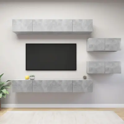 The Living Store Komplet TV omaric 6-delni betonsko siva iverna plošča - Komplet TV Omaric