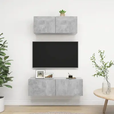 The Living Store Komplet TV omaric 2-delni betonsko siva iverna plošča - Komplet TV Omaric