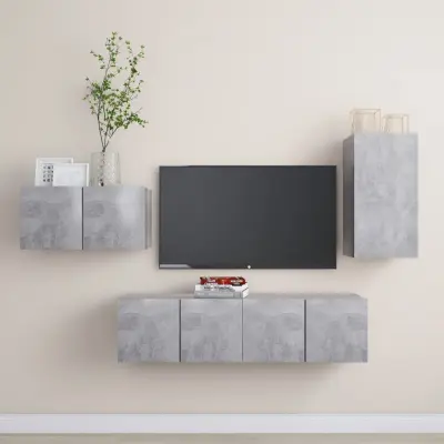 The Living Store Komplet TV omaric 4-delni betonsko siva iverna plošča - Komplet TV Omaric