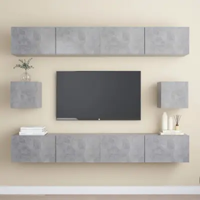 The Living Store Komplet TV omaric 6-delni betonsko siva iverna plošča - Komplet TV Omaric