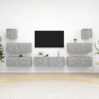 The Living Store Komplet TV omaric 7-delni betonsko siva iverna plošča - Komplet TV Omaric