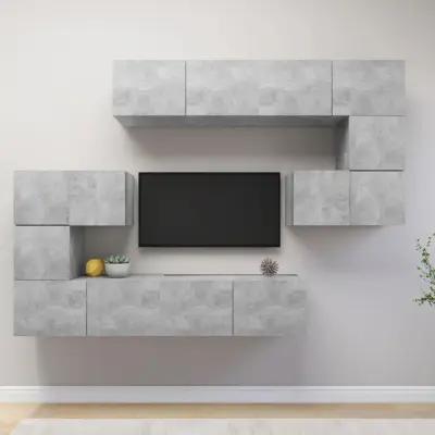 The Living Store Komplet TV omaric 8-delni betonsko siv inženirski les - Komplet TV Omaric