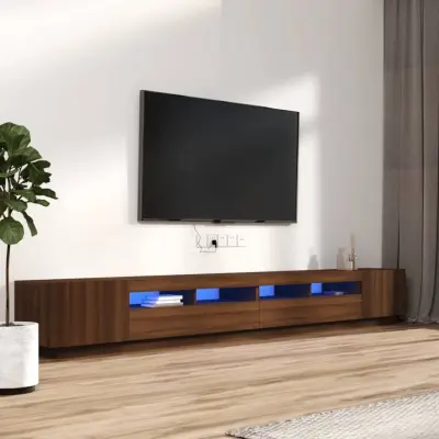 The Living Store Komplet TV omaric LED 3-delni rjav hrast inženirski les - Komplet TV Omaric