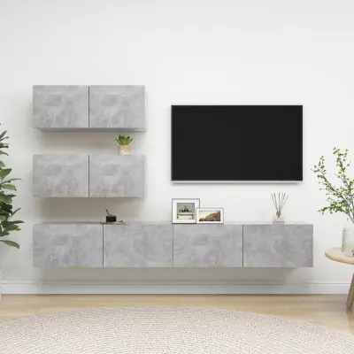 The Living Store Komplet TV omaric 4-delni betonsko siva iverna plošča - Komplet TV Omaric