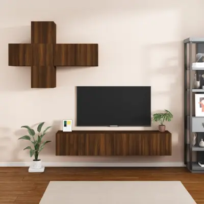 The Living Store Komplet TV omaric 7-delni rjav hrast inženirski les - Komplet TV Omaric