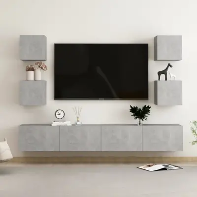The Living Store Komplet TV omaric 6-delni betonsko siv inženirski les - TV Omarica