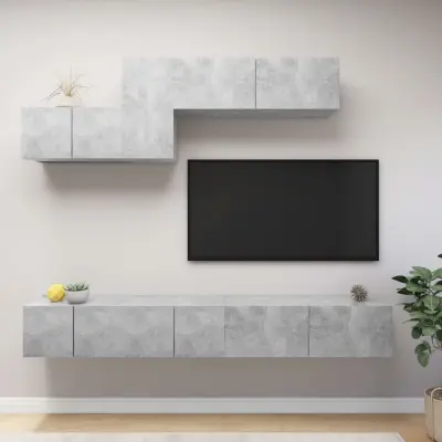 The Living Store Komplet TV omaric 6-delni betonsko siva iverna plošča - Komplet TV Omaric