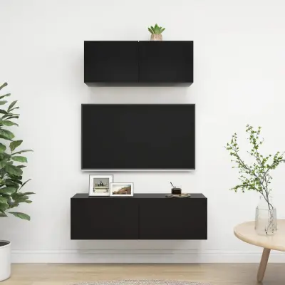 The Living Store Komplet TV omaric 2-delni črna inženirski les - Komplet TV Omaric