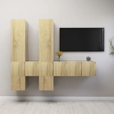 The Living Store Komplet TV omaric 7-delni sonoma hrast iverna plošča - Komplet TV Omaric