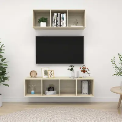 The Living Store Komplet TV omaric 2-delni sonoma hrast iverna plošča - Komplet TV Omaric