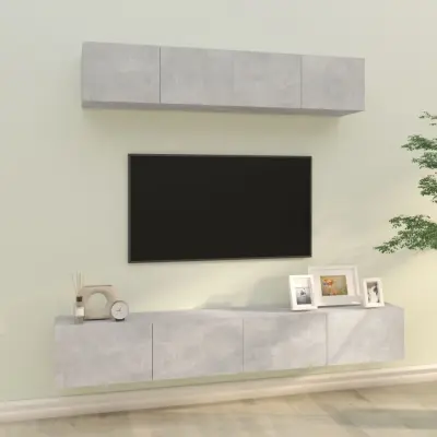 The Living Store Komplet TV omaric 4-delni betonsko siv inženirski les - Komplet TV Omaric