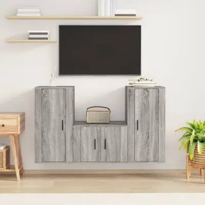 The Living Store Komplet TV omaric 3-delni siva sonoma inženirski les - Komplet TV Omaric