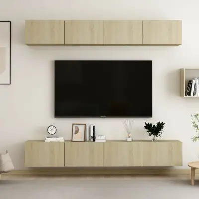 The Living Store TV omarice 4 kosi sonoma hrast 100x30x30 cm iverna plošča - TV Omarica