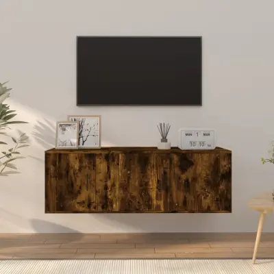 The Living Store Komplet TV omaric 2-delni dimljen hrast inženirski les - Komplet TV Omaric