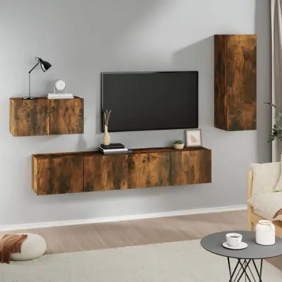 The Living Store Komplet TV omaric 4-delni dimljen hrast inženirski les - Komplet TV Omaric