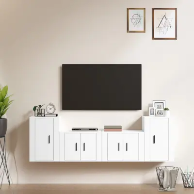 The Living Store Komplet TV omaric 4-delni bel inženirski les - Komplet TV Omaric