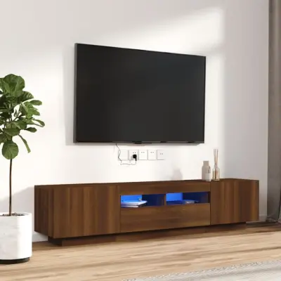 The Living Store Komplet TV omaric LED 2-delni rjav hrast inženirski les - Komplet TV Omaric