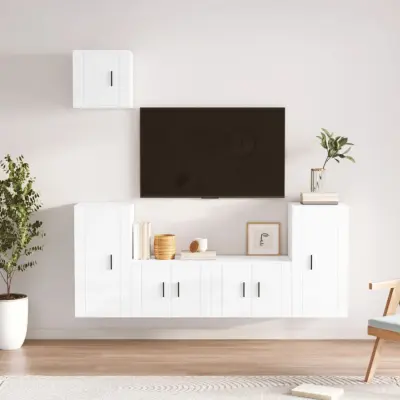 The Living Store Komplet TV omaric 5-delni visok sijaj bel inženirski les - Komplet TV Omaric