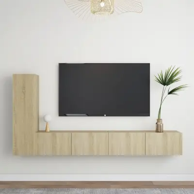 The Living Store Komplet TV omaric 3-delni sonoma hrast iverna plošča - Komplet TV Omaric
