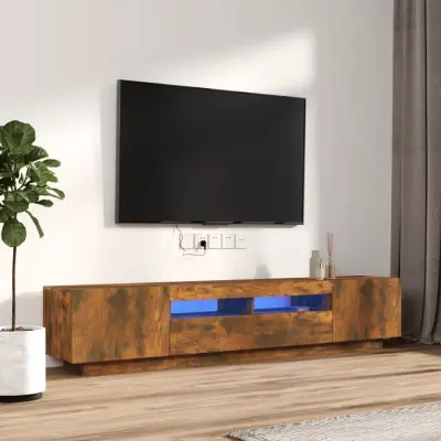 The Living Store Komplet TV omaric LED 2-delni dimljen hrast inženirski les - Komplet TV Omaric