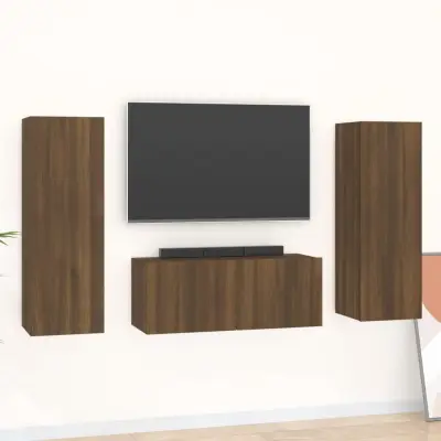 The Living Store Komplet TV omaric 3-delni rjav hrast inženirski les - Komplet TV Omaric